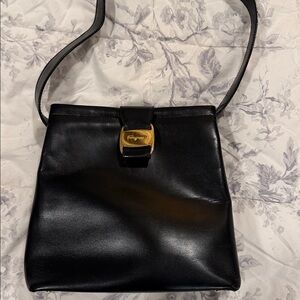 Salvatore Ferragamo Blue Black Leather Bag with Gold accents